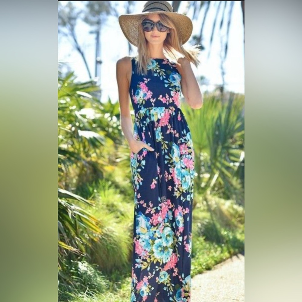Navy and Pink Long Maxi Dress Saved by the Dress size Large